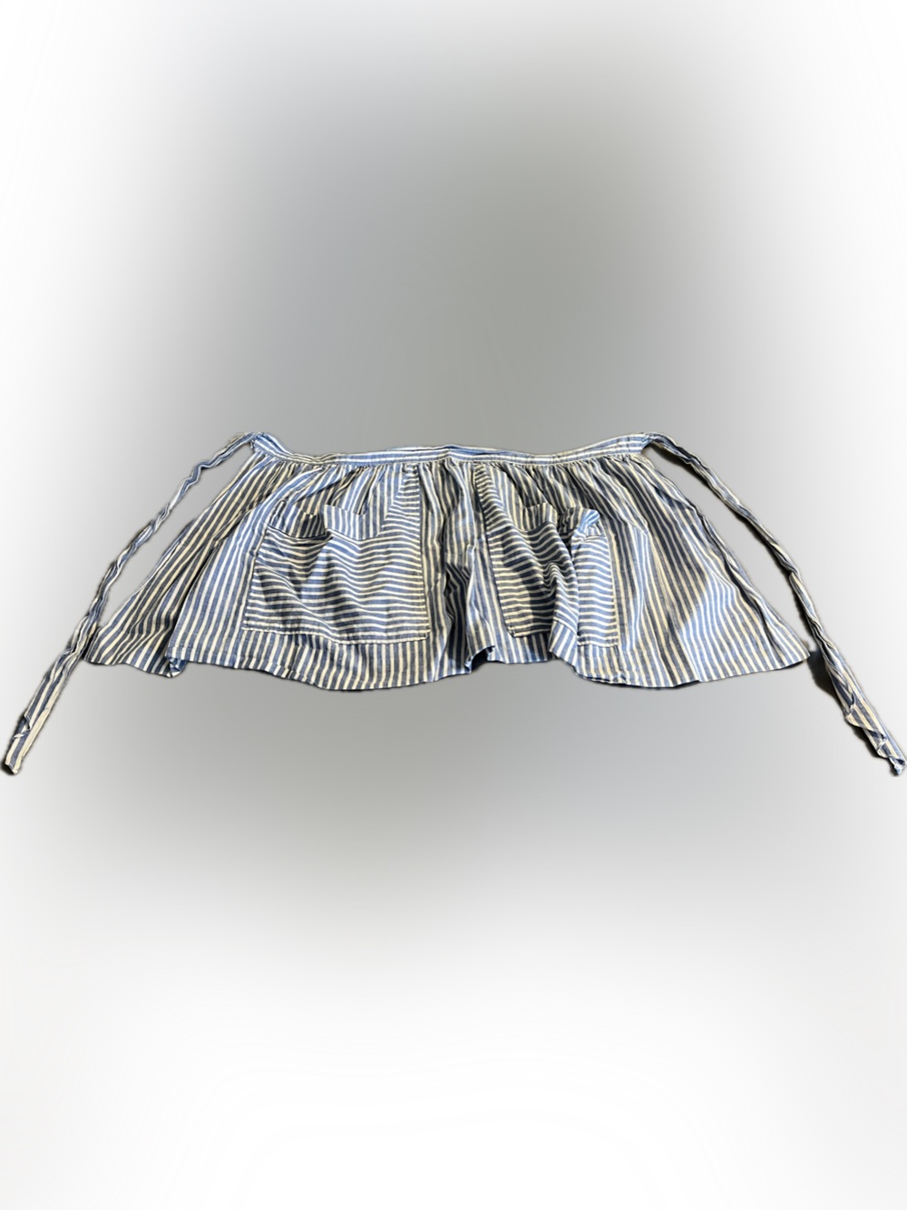 🔴Vintage Half Apron Blue White Stripes Deep Pockets Waist Tie Kitchen Accessory